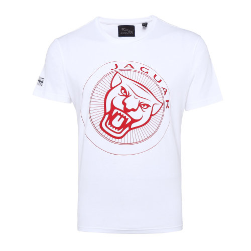 捷豹男士豹头图案短袖t恤-白色