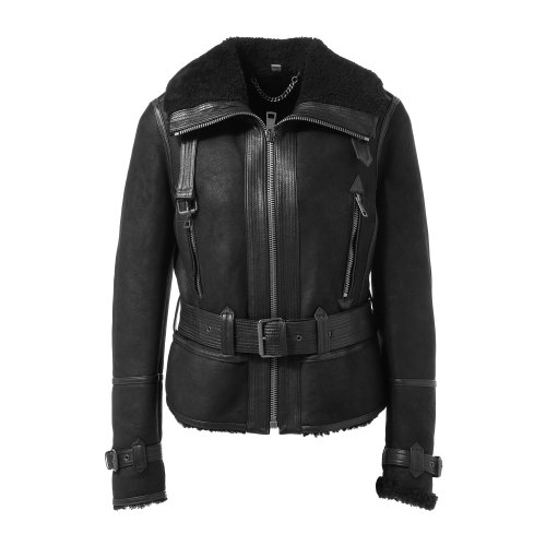 burberry/博柏利 女士外套 羔羊皮翻领机车元素女士皮衣