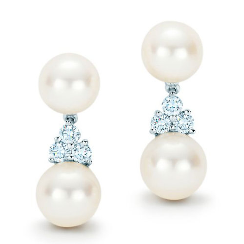 (蒂芙尼)aria 铂金镶钻珍珠耳坠 14425799