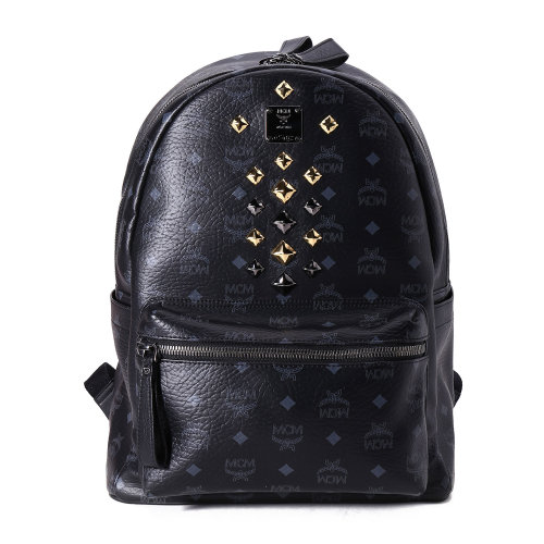mcm(mcm) 黑色pvc铆钉装饰双肩包