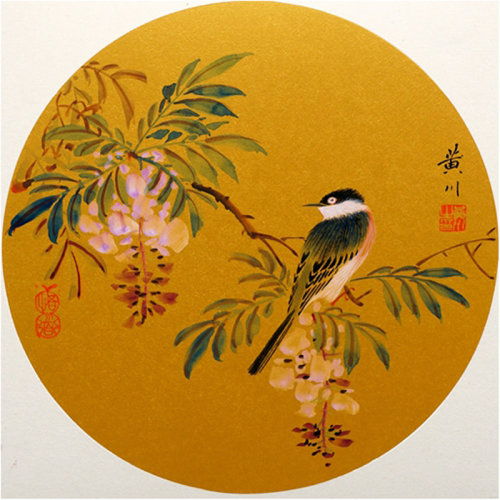 黄川《花鸟泥金硬卡》 中国国画家协会理事