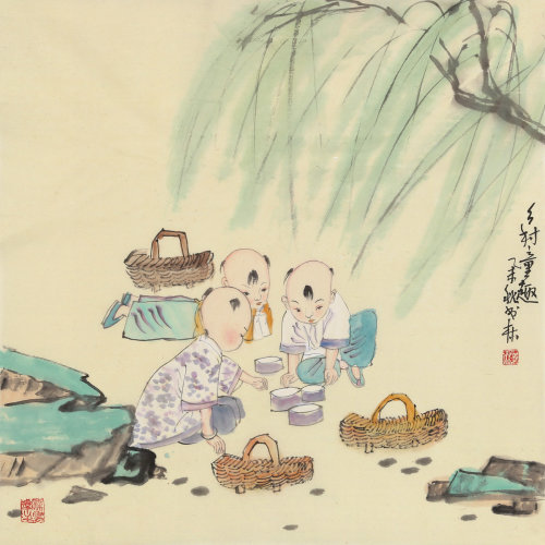 妙林居士 《乡村童趣》 传统水墨 写意人物