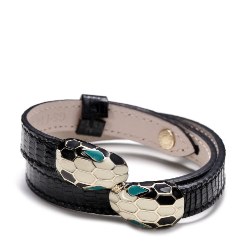 bvlgari(宝格丽) #黑色皮质双蛇头装饰女士手环