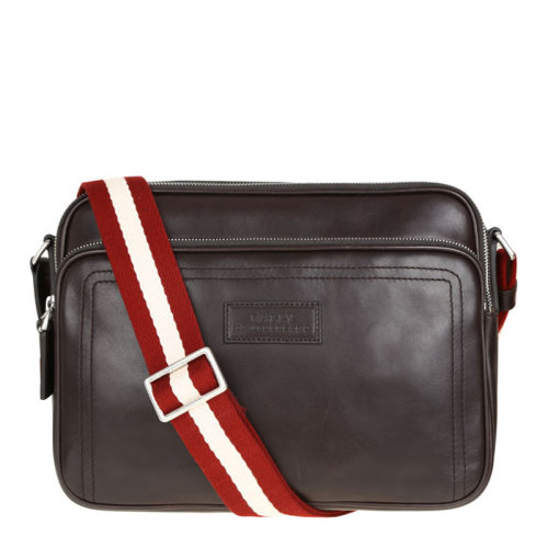 bally/巴利 男士traipse条纹小牛皮邮差斜挎包 6199630 巧克力/米红