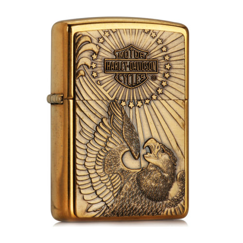 zippo打火机 哈雷星芒盾展翅鹰 纯铜精致徽章