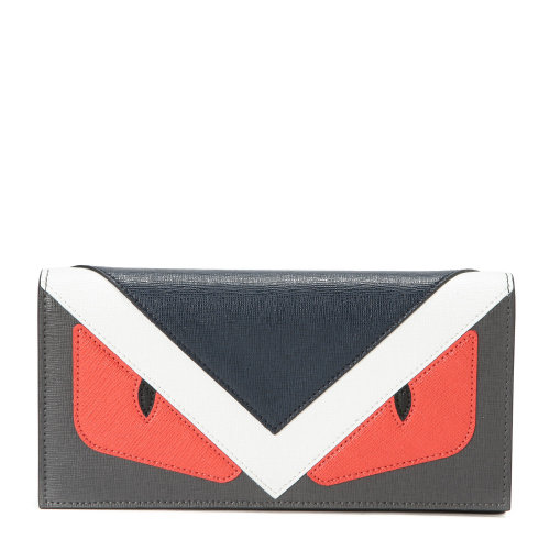 fendi(芬迪) #藏蓝/灰/红拼色小恶魔长款按扣皮质钱夹