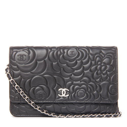 chanel(香奈儿) 黑色皮质山茶花单肩包woc