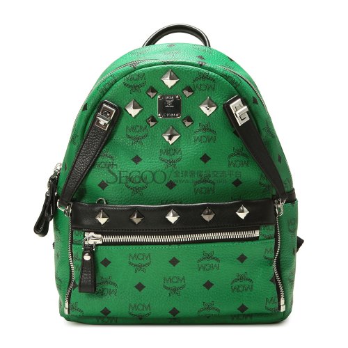 mcm(mcm) 绿色皮质铆钉款小号双肩包