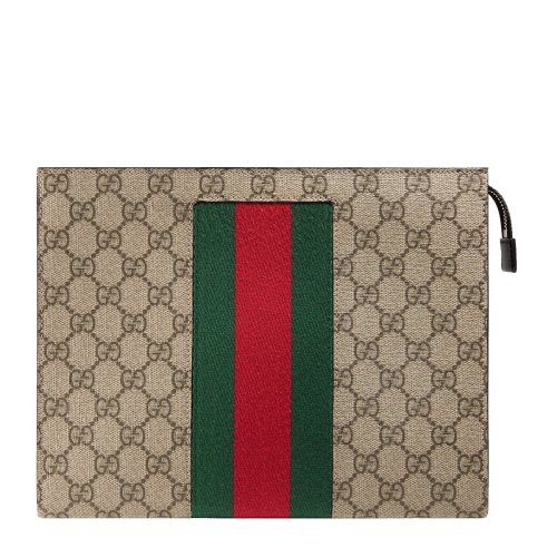 gucci/古驰 gg supreme系列 男士棕色双g人造帆布手拿包 手包 475316