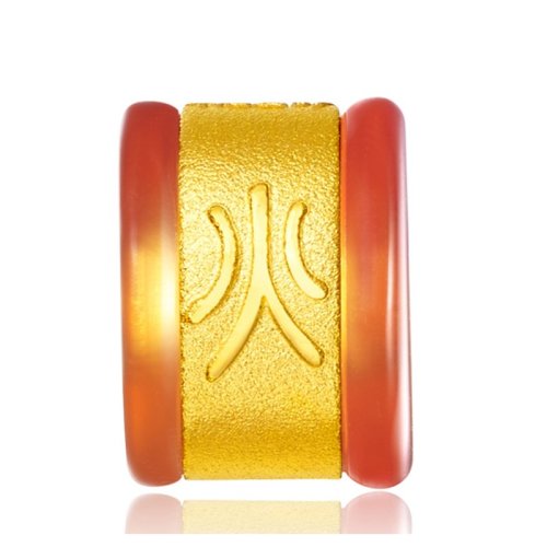 chow tai fook/周大福五行金木水火土 定价足金黄金镶玉石转运珠r14