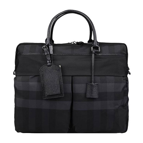 burberry/博柏利 男士黑色格纹牛皮经典手提包斜背式拉链公文包