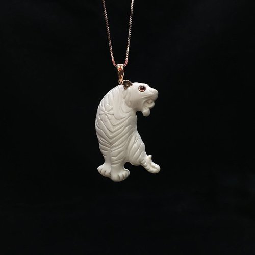 mmsd/猛犸时代 专柜正品带证书猛犸象牙 虎虎生威-18k金镶嵌系列挂件