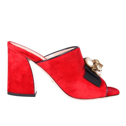 古驰/gucci 18年秋冬 鱼嘴鞋 女士 粗跟 红色 高跟凉鞋 524660 k4d80