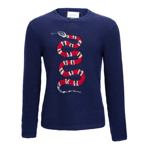 gucci/古驰 宝蓝色蛇形提花羊毛男士针织衫/毛衣 429953 x1300 4467