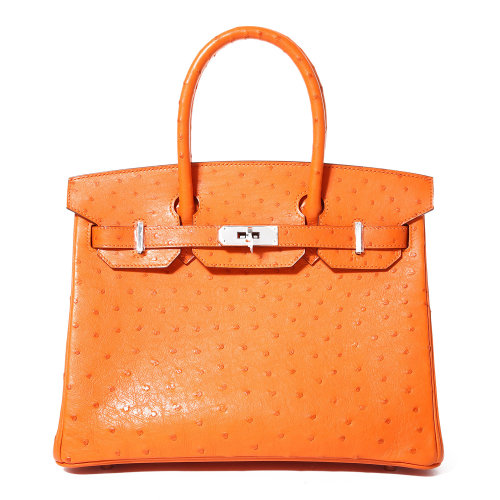 hermes(爱马仕) 橘色鸵鸟皮手提包birkin30