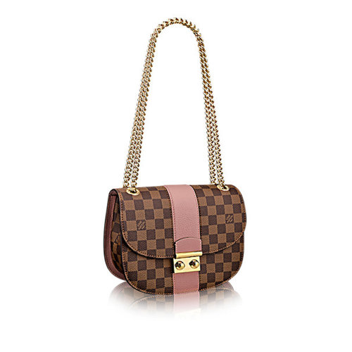 louis vuitton/路易威登 wight 帆布/配皮手袋女士拼皮链条单肩斜挎