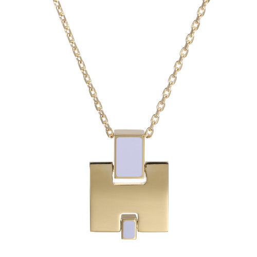 hermes(爱马仕) 香芋紫色珐琅方形hlogo金色项链