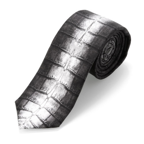 fendi/芬迪 真丝面料鳄鱼纹印花黑灰色男士领带