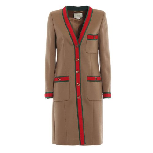 古驰/gucci 18年秋冬 女性 撞色 字母 羊毛大衣女 米黄色 女士大衣
