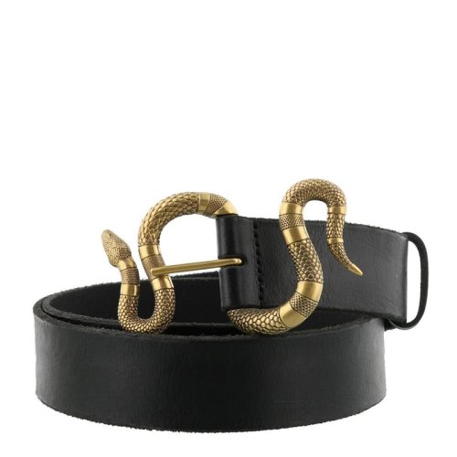 男士黑色牛皮金色蛇形板扣休闲腰带458935cve0t1000【现货】 皮带男