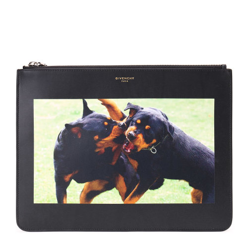 givenchy(纪梵希) 黑色皮质狗图案手拿包