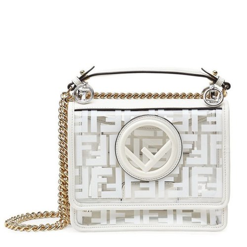 fendi/芬迪 19春夏新款女士 白色ff标志kan系列透明迷你pu单肩包 8bt