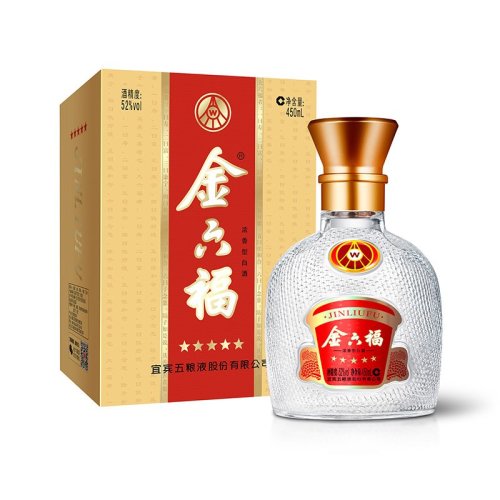金六福五星52度450ml浓香型白酒单瓶