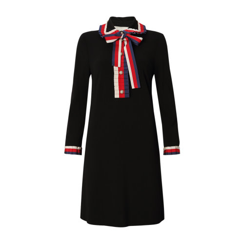 【gucci古驰 女士连衣裙】gucci(古驰)黑色水晶花装饰荷叶边秋冬款