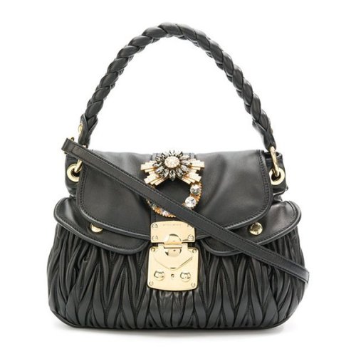 miumiu缪缪黑色皮质女士手提包