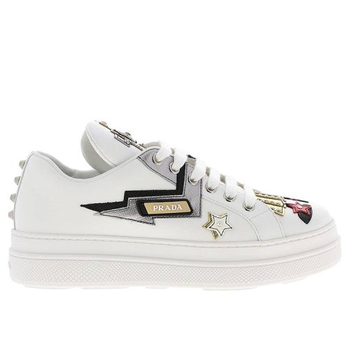 普拉达/prada 19年春夏 板鞋 女性 松糕鞋 星星 白色 女士休闲运动鞋