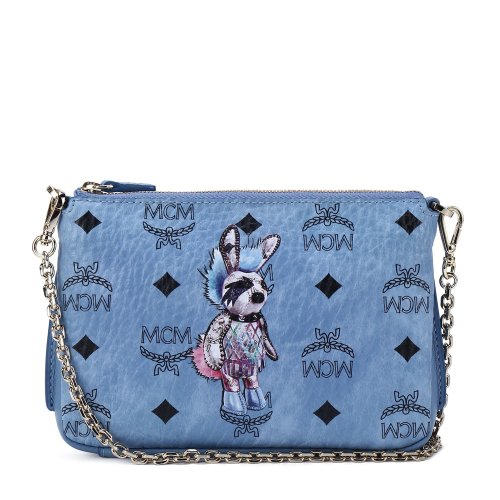 mcm(mcm)蓝色pvc兔子图案小拎包