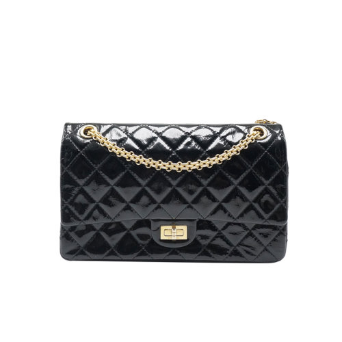 chanel/香奈儿 女士黑金 2.55 漆皮 单肩斜挎包(已使用 a级)