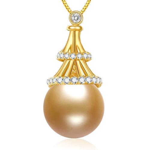 sandyrilla/仙蒂瑞拉 10-11mm南洋金珍珠18k金钻石吊坠-戴璐
