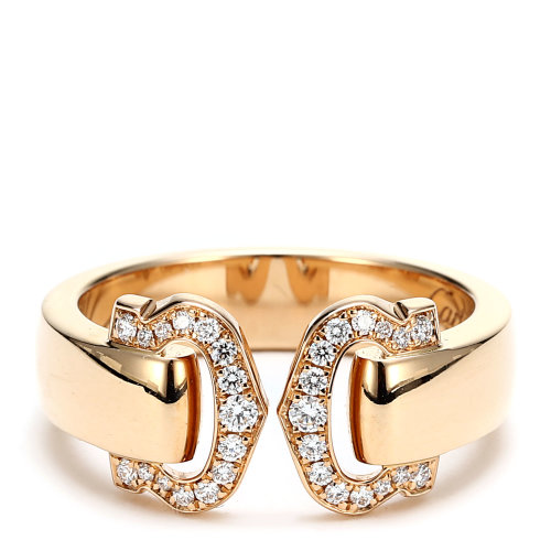 cartier(卡地亚) 18k玫瑰金镶钻双c戒指56