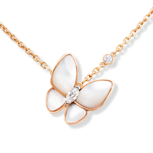 van cleef & arpels/梵克雅宝 新款女士白色蝴蝶吊坠轻盈飞舞系列项链