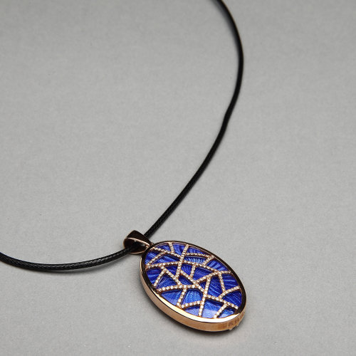 xiongshi/熊氏珐琅 冰裂纹镶钻玫瑰金素珐琅挂饰