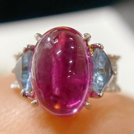 【bvlgari宝格丽 戒指/指环】蛋面碧玺戒指pt900/k18/中古珠宝不退不