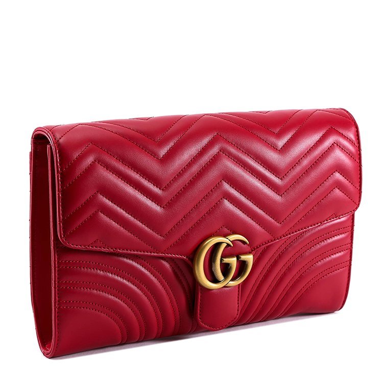 18年春夏 波浪纹 logo 女包 手包 女性 gucci gg marmont 红色 手拿包
