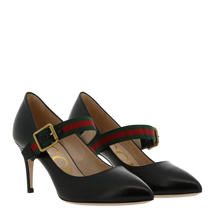 古驰/gucci 18年秋冬 女士 条纹 尖头鞋 黑色 高跟