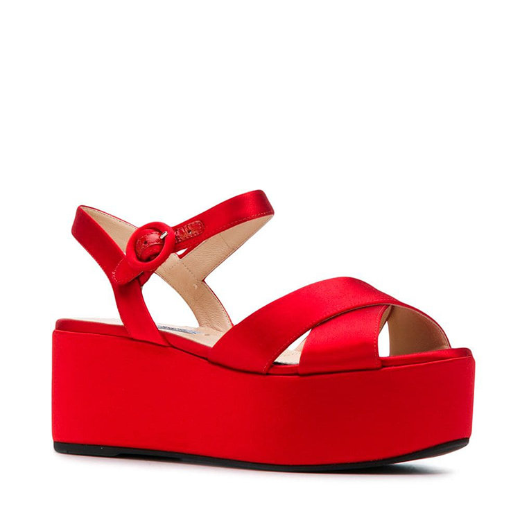 prada/普拉达 19年春夏 露趾 女性 圆扣 复古 红色