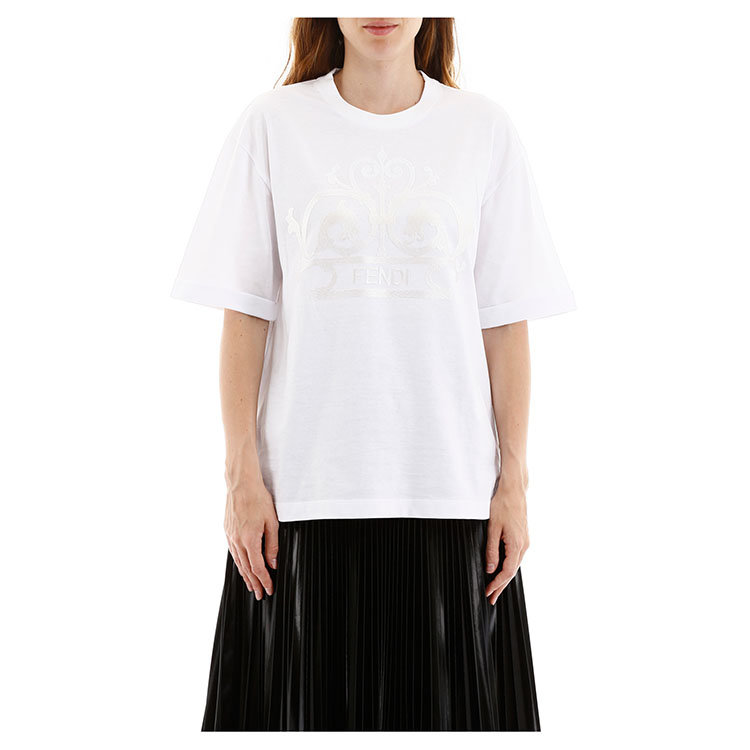 fendi/芬迪 20年春夏 圆领 女性 简约 宽松 白色 女士短袖t恤 fs7011