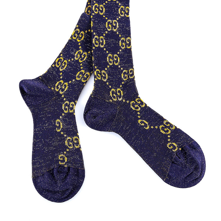 gucci/古驰 20年春夏 logo 长筒袜 女性 花纹 蓝色 女袜 4765253g199