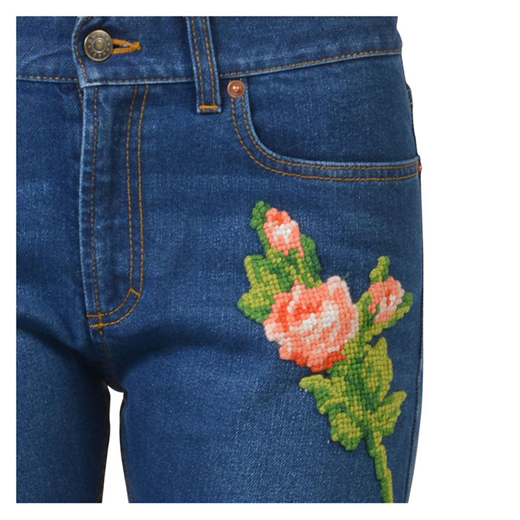 gucci/古驰 19年春夏 水洗 女性 印花 花朵 蓝色 女士牛仔裤 449577xr