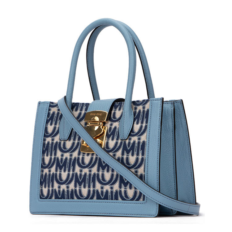 miu miu/缪缪 19年秋冬 confidential提花皮质拼接手提包 女性 蓝色
