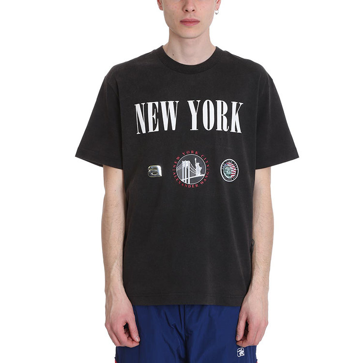 亚历山大·王/alexander wang 19年春夏 印花 男性 logo 圆领 黑色