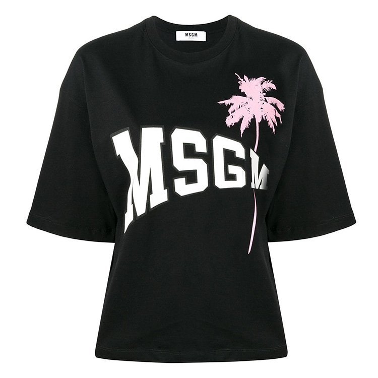 msgm/msgm 19年春夏 圆领 女性 logo 印花 黑色 女士短袖t恤 2641mdm