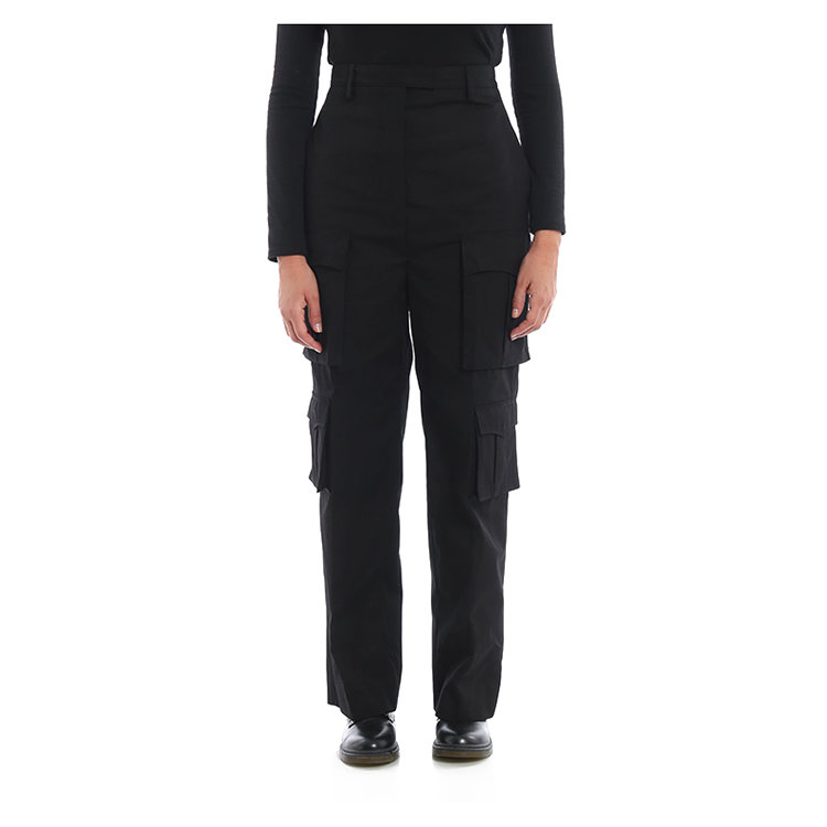 prada/普拉达 19年秋冬 高腰 女性 工装裤 直筒 黑色 女士休闲裤 p275