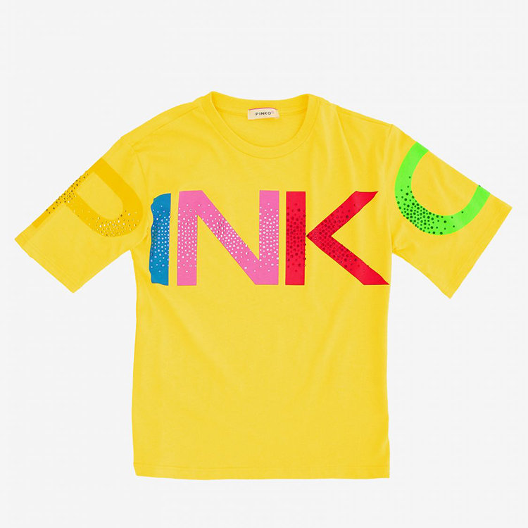 pinko/品高 20年春夏 百搭 女童 logo 黄色 儿童t恤 023920 020