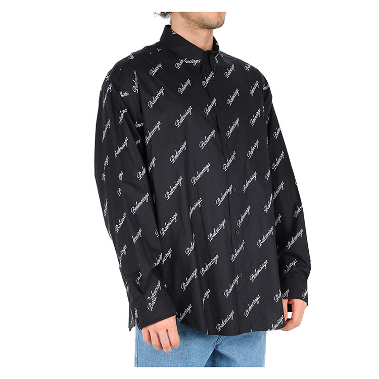 balenciaga/巴黎世家 21年春夏 logo 男性 黑色 男士长袖衬衫 647363