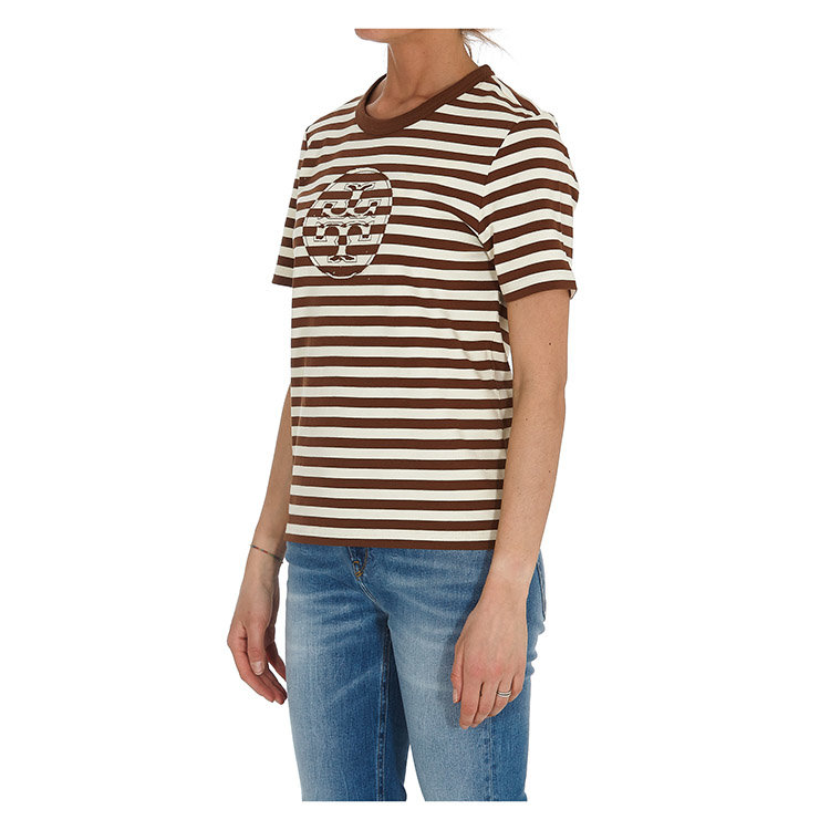 tory burch/汤丽柏琦 21年春夏 百搭 女性 条纹 女士短袖t恤 63871
